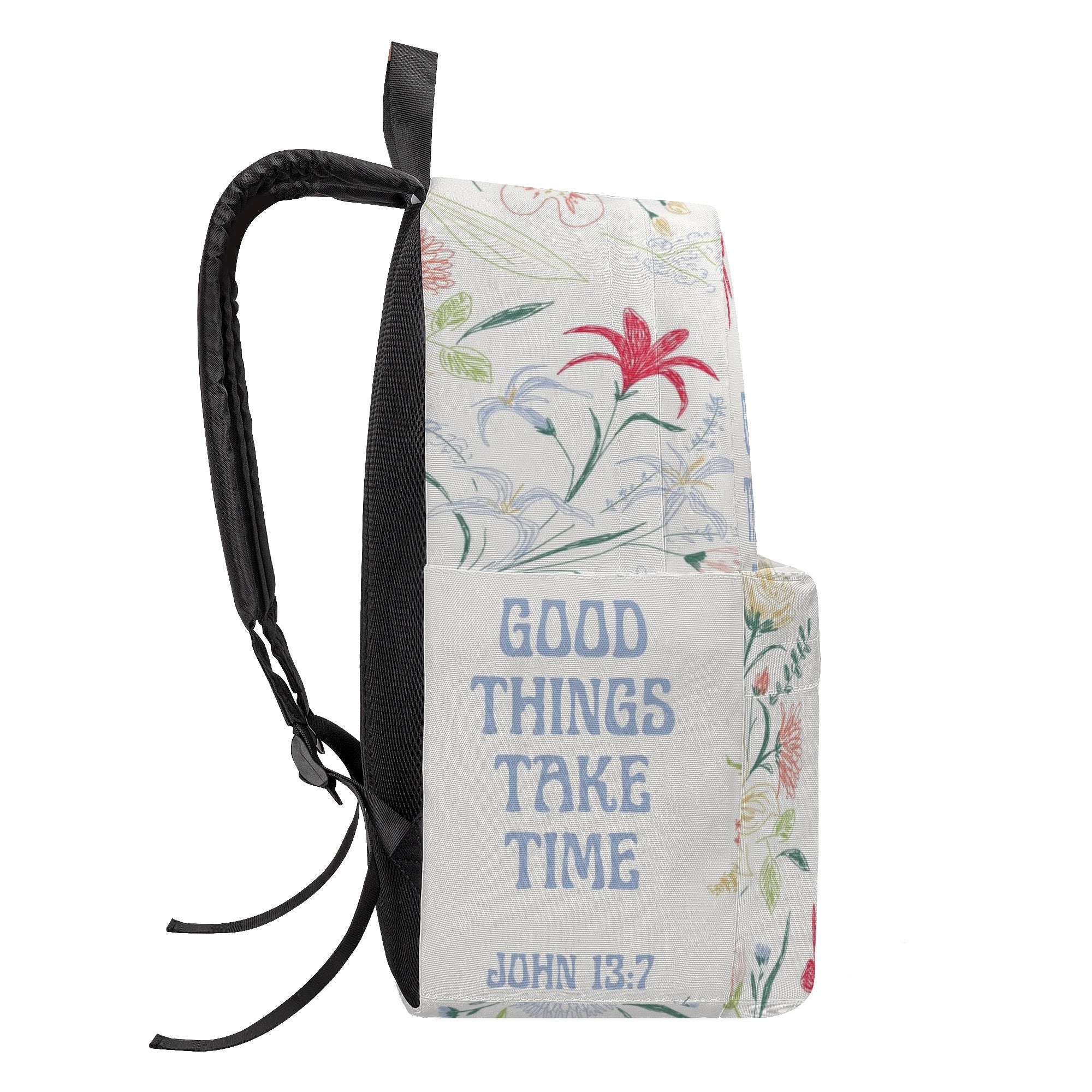 Good Things Take Time Backpack, Bible Verse Backpack, Christian Floral Backpack, Inspirational Faith School Bag, John 13:7 Backpack.PLAF31